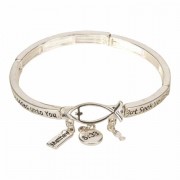Bracelet-matt 6:33 Tile Stretch Silver Plated
