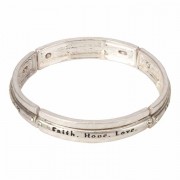 Bracelet-1cor13:13 Silver Plated Tile Stretch