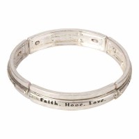 Bracelet-1cor13:13 Silver Plated Tile Stretch