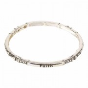 Bracelet-Faith, Hope, Love Thin Tile Stretch Silver Plated