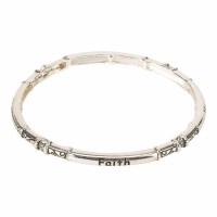 Bracelet-Faith, Hope, Love Thin Tile Stretch Silver Plated
