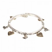 Bracelet-cor13:4 Hrts Tile Stretch Silver Plated 2t