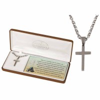 Necklace footsteps Cross Stainless Steel 1 1/8 Inches -18 Inches Ch