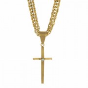 2pk -Necklace curved Cross 1 1/4 Inches Gold Plated Stainless Stl-24 - (Pack of 2)