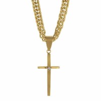 2pk -Necklace curved Cross 1 1/4 Inches Gold Plated Stainless Stl-24 - (Pack of 2) 2pk -Necklace curved Cross 1 1/4 Inches Gold Plated Stainless Stl-24 - (Pack of 2)