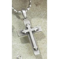 Necklace Pewter Square Cross w/ Layer Budded Cross 21 Inch Chain