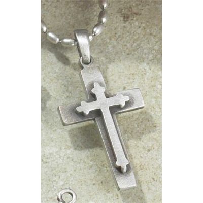 Necklace Pewter Square Cross w/ Layer Budded Cross 21 Inch Chain - 714611098607 - 32-5421