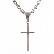 Necklace comm Raised Cross/stn 1.25 Inches Stainless Stl-18