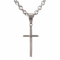 Necklace comm Raised Cross/stn 1.25 Inches Stainless Stl-18