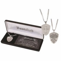 Necklace Josh 1:9 Shield Stainless Steel 24 Chain