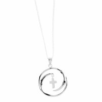 2pk -Necklace Rnd Pend/Cross Silver Plated 1.25 W/20 Chain - (Pack of 2)