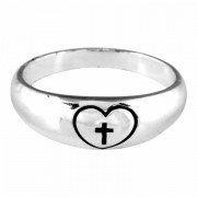 2pk -Ring Dome Engrvd Hrt/Cross Silv Plt Sz6 - (Pack of 2)