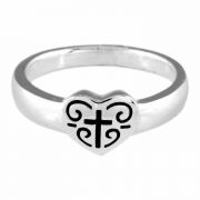 Ring Heart W/engrvd Cross/scrolls Silver Plated Sz7 - (Pack of 2)