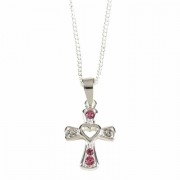 2pk -Necklace Silver Plated Cross/cutout Heart/Pink/cz's-16 Inches - (Pack of 2)