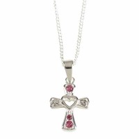 2pk -Necklace Silver Plated Cross/cutout Heart/Pink/cz's-16 Inches - (Pack of 2)