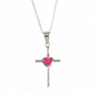 2pk -Necklace Silver Plated Thin Cross/red Heart-16 Inches - (Pack of 2) 2pk -Necklace Silver Plated Thin Cross/red Heart-16 Inches - (Pack of 2)