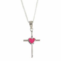 2pk -Necklace Silver Plated Thin Cross/red Heart-16 Inches - (Pack of 2)