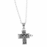 2pk -Necklace Silver Plated Cross Prayer Box-18 Inches +1 Inches Ch - (Pack of 2)