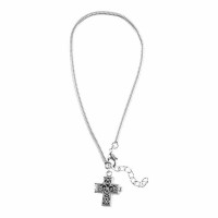 2pk -Bracelet Silver Plated Cross Prayer Box-7.5+1 Inches Ch - (Pack of 2)