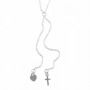 2pk -Necklace Silver Plated Cross And Heart Y Necklace 18+3 - (Pack of 2)