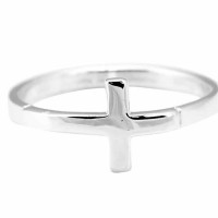 2pk -Ring Silver Plated Horizontal Cross Sz9 - (Pack of 2)