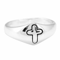 2pk -Ring Silver Plated Dome/cutout Cross Sz8 - (Pack of 2)