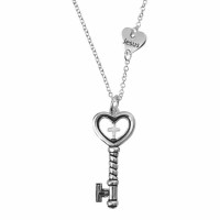Necklace key Jesus Heart Jn11:25 Silver Plated 18 Inches Ch