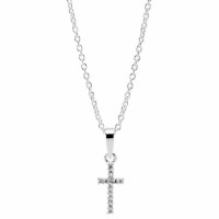 Necklace First Communion Sm Cz Cross Silver Plated-16 Inch Chain