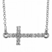 Necklace First Communion Horiz Cross/cz Silver Plated-16 Inch Chain