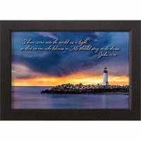 Framed Wall Art Lighthouse Jn12:46 Wd/gls 18x1