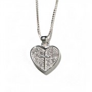 Necklace Silver Plated Pave Heart/Cross-clr Stnes