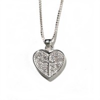 Necklace Silver Plated Pave Heart/Cross-clr Stnes