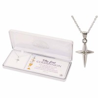 Necklace First Communion Star Cross/cz Silver Plated 16 Ch