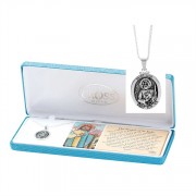 Necklace Silver Plated St Jude Oval Medal-18 Inches