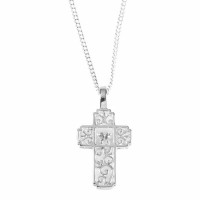 Necklace Silver Plated Heart/cz Cross-18 Inches