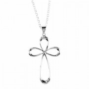 Necklace Silver Plated Open Petal Cross-24 Inches