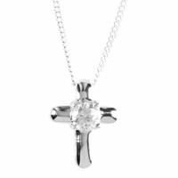 Necklace Silver Plated 3/4 Inches X1/2 Puff Cross/cz-18 Inches Necklace Silver Plated 3/4 Inches X1/2 Puff Cross/cz-18 Inches