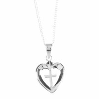 Necklace Silver Plated Heart/Cross-18 Inches Chain