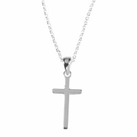 Necklace Silver Plated 11/16 Box Cross-18 Inches Chain