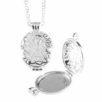 Necklace Silver Plated Oval Locket/angel-24 Inches Chain Necklace Silver Plated Oval Locket/angel-24 Inches Chain