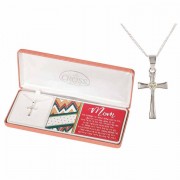 Necklace mom Cross/cz Heart Silver Plated-18 Inches Ch
