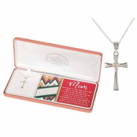 Necklace mom Cross/cz Heart Silver Plated-18 Inches Ch