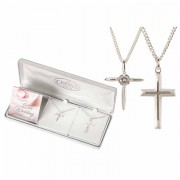 Necklace 25th Annivr Cross Set Silver Pl -18 Inches + 20 Inches