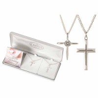 Necklace 25th Annivr Cross Set Silver Pl -18 Inches + 20 Inches