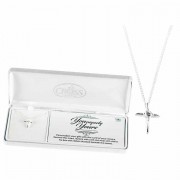 Necklace Silver Plated Cross/cz Solitaire-18 Inches Ch