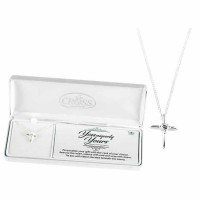 Necklace Silver Plated Cross/cz Solitaire-18 Inches Ch