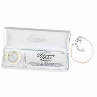 Bracelet Baby Puff Cross/whi Pearl Yy Silver Plated 4 Inches