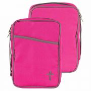 Bible Cover Cross Pink/grey Canvas Lg