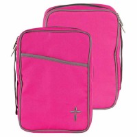 Bible Cover Cross Pink/grey Canvas Lg Print