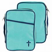 Bible Cover Cross Turq/navy Canvas Thinline